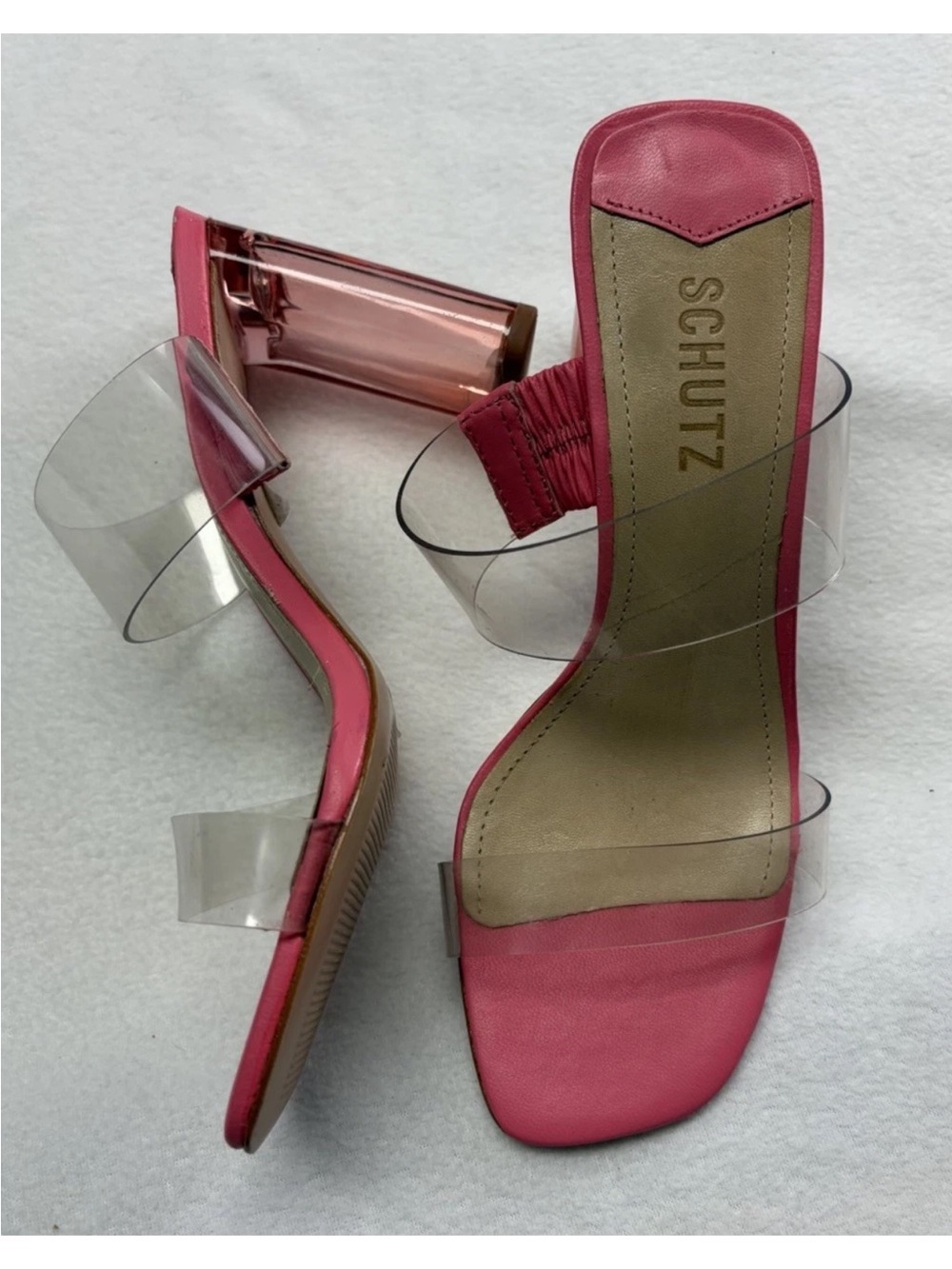 SCHUTZ Ariella Acrylic high heels- Pink/Transparet-size 6-LIKE NEW!